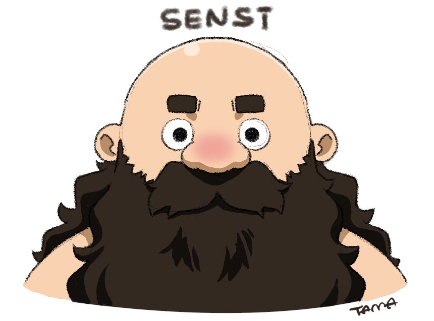 1boy, antenna_hair, bald, beard, beard_over_mouth, brown_hair, cropped_shoulders, dungeon_meshi