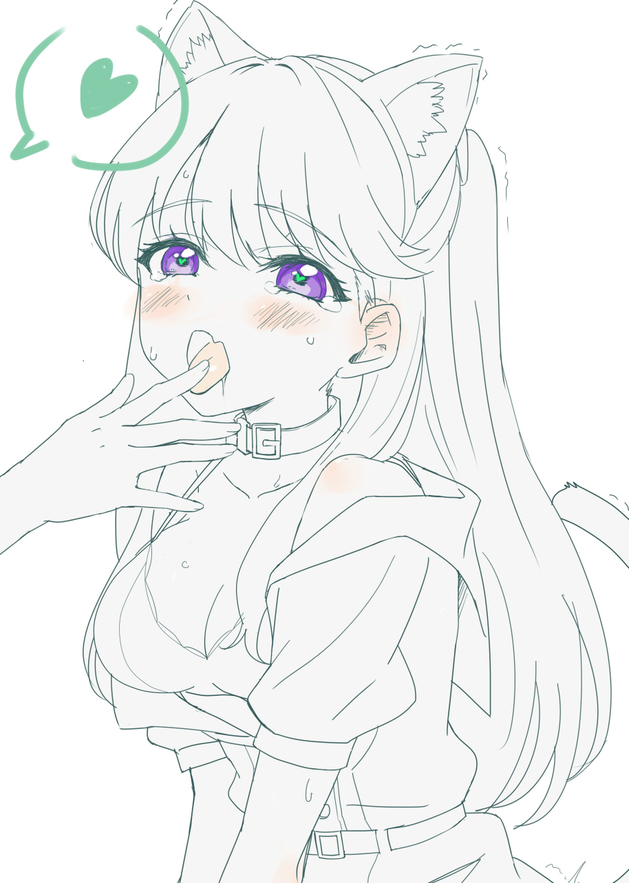 2girls, animal_ear_hairband, animal_ears, blush, bra, breasts, cat_ear_hairband, cat_ears