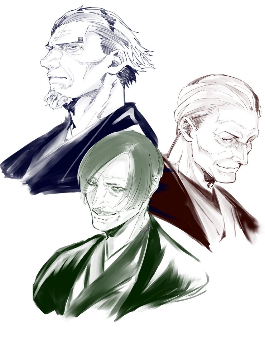 3boys, akane-banashi, arakawa_ikken, arakawa_isshou, arakawa_shiguma, beard, cheekbones, facial_hair