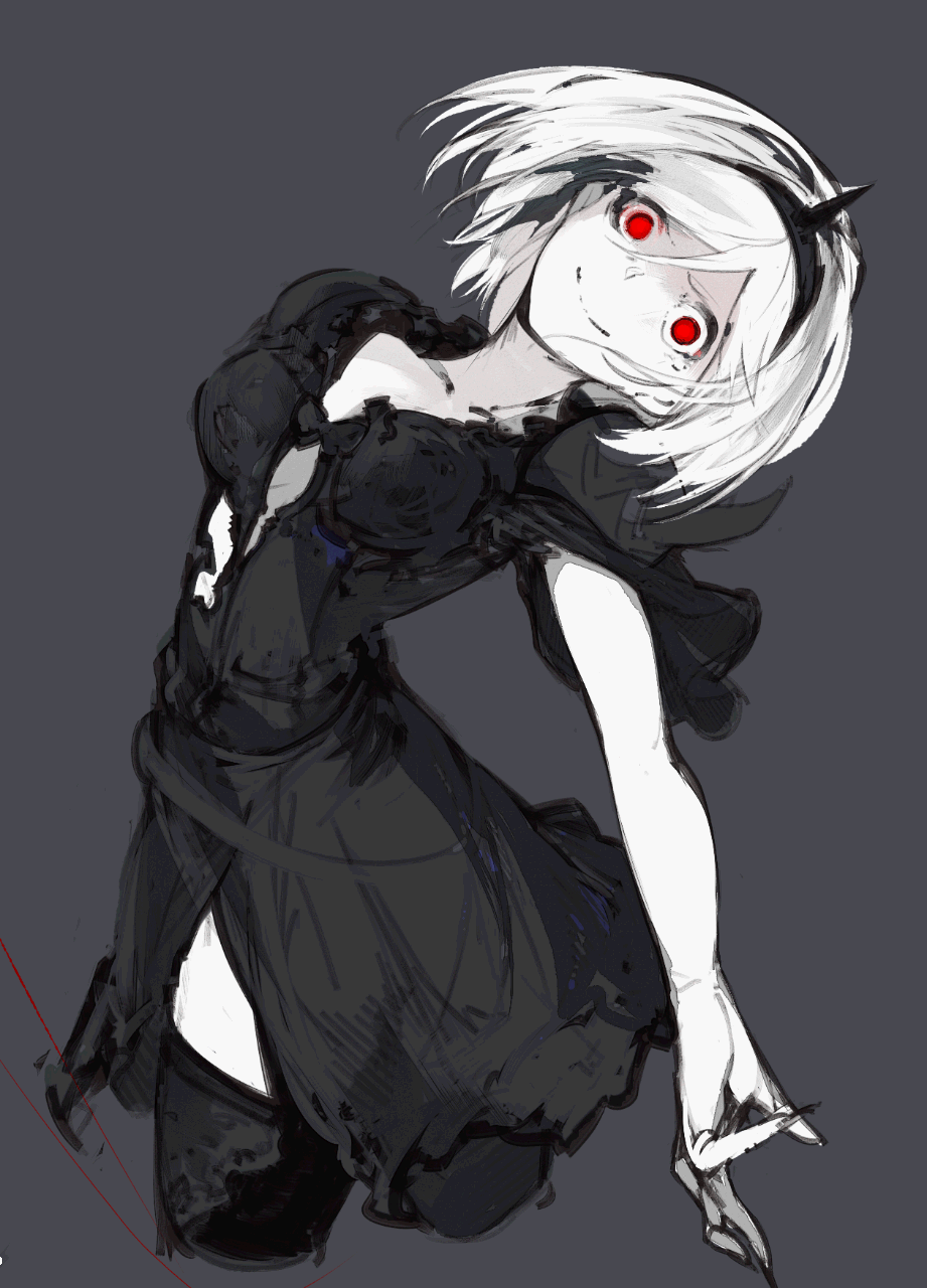 1girl, alter_ego_conjurer_(granblue_fantasy), black_dress, black_hairband, black_thighhighs, breasts, closed_mouth, colored_skin