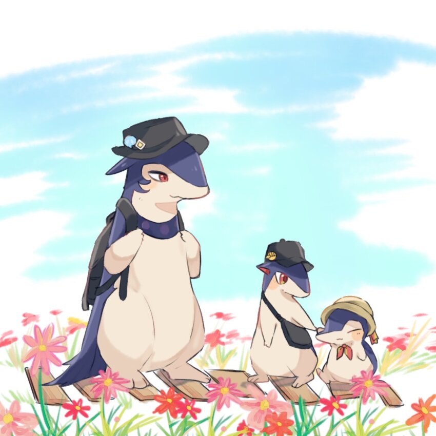 backpack, bag, blush, closed_eyes, cyndaquil, day, evolutionary_line, flower