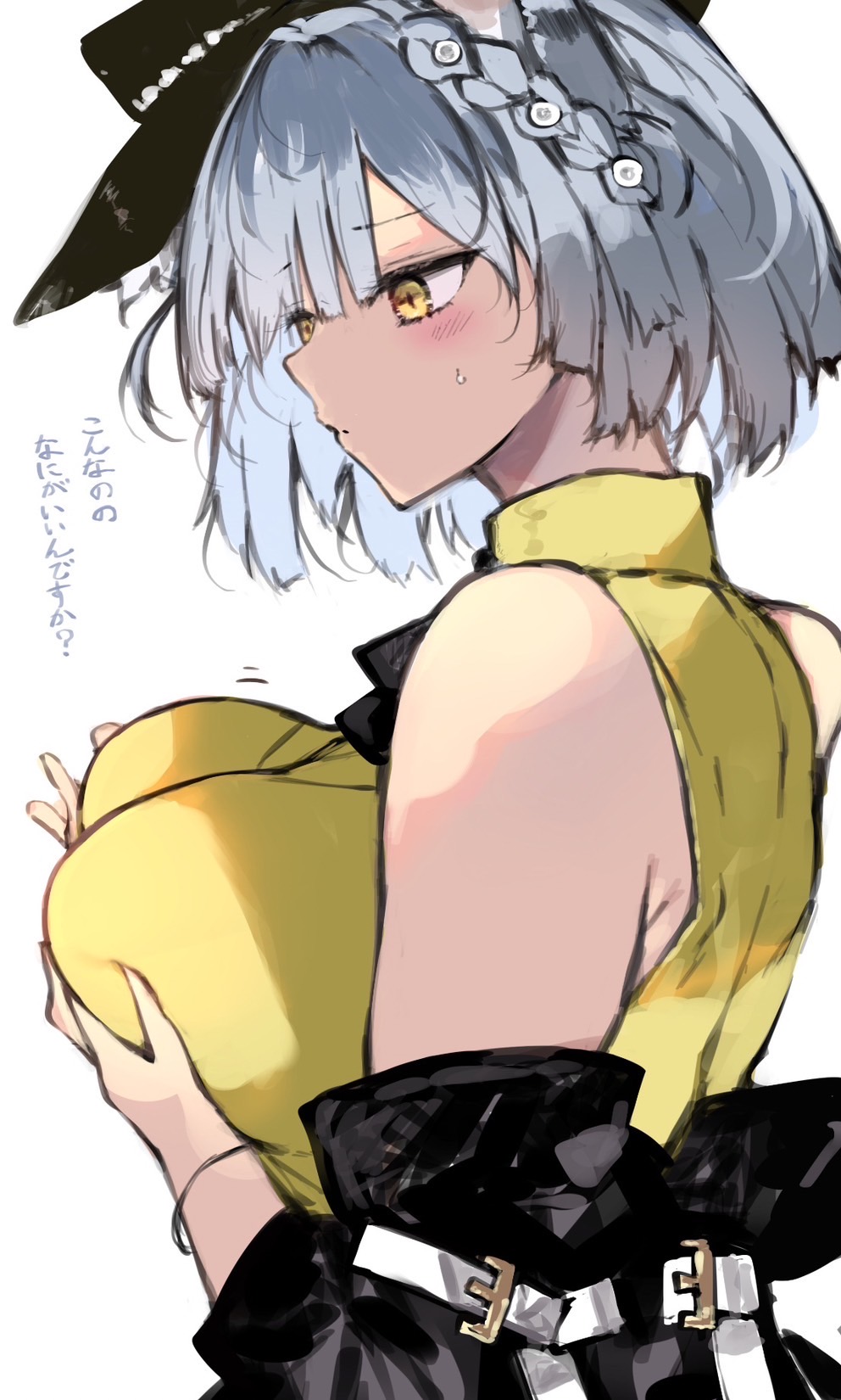 1girl, animal_ears, arknights, ascot, black_ascot, black_hat, blush, braid