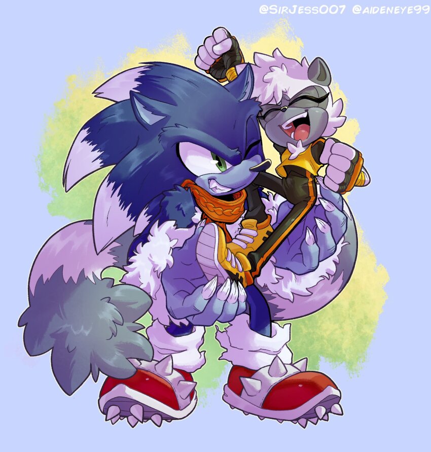 1boy, 1girl, aideneye99, animal_ears, artist_name, black_gloves, black_track_suit, blue_fur