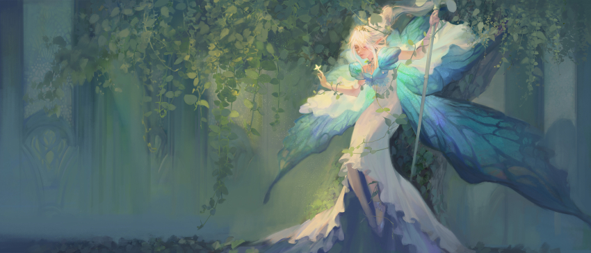 1other, blue_wings, bug, butterfly, butterfly_on_hand, butterfly_wings, closed_eyes, day