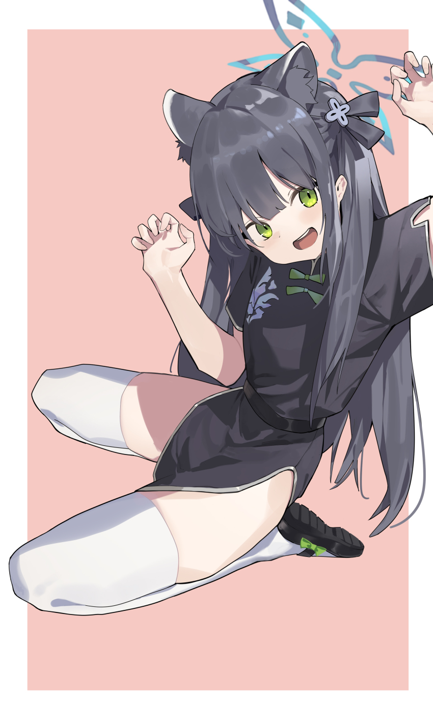 1girl, absurdres, animal_ear_fluff, animal_ears, belt, black_belt, black_dress, black_hair