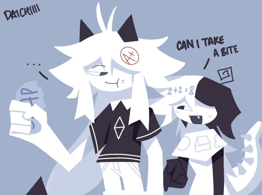 akuouhh, eating, fundamental_paper_education, highres, long_hair, low-tied_long_hair, no_lineart, oliver_(fundamental_paper_education)