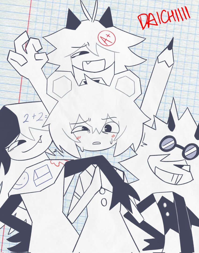 2boys, 2girls, akuouhh, edward_(fundamental_paper_education), fundamental_paper_education, highres, multiple_boys, multiple_girls, oliver_(fundamental_paper_education), teri_(tawog), the_amazing_world_of_gumball, zip_(fundamental_paper_education)