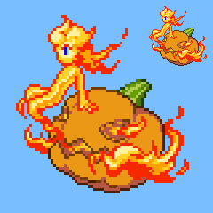 1girl, akai_(ugokashitari), aliasing, blue_background, female_focus, fire, halloween, ipod_nano_wallpaper