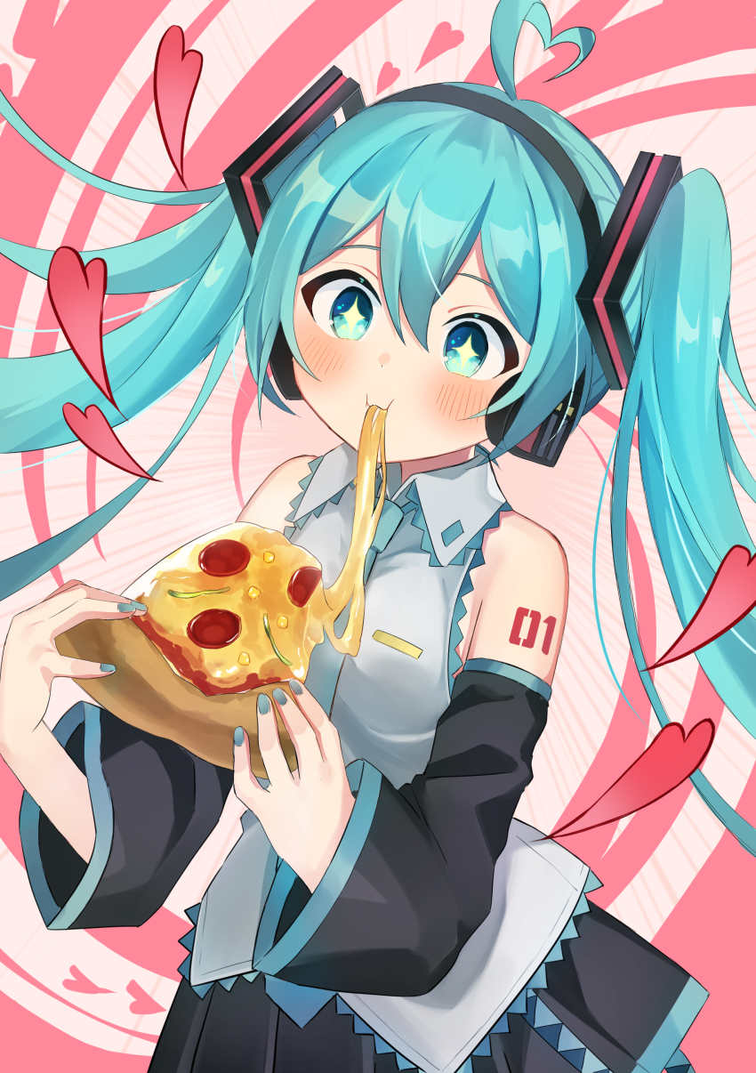 +_+, 1girl, absurdres, ahoge, aqua_eyes, aqua_hair, aqua_nails, aqua_necktie