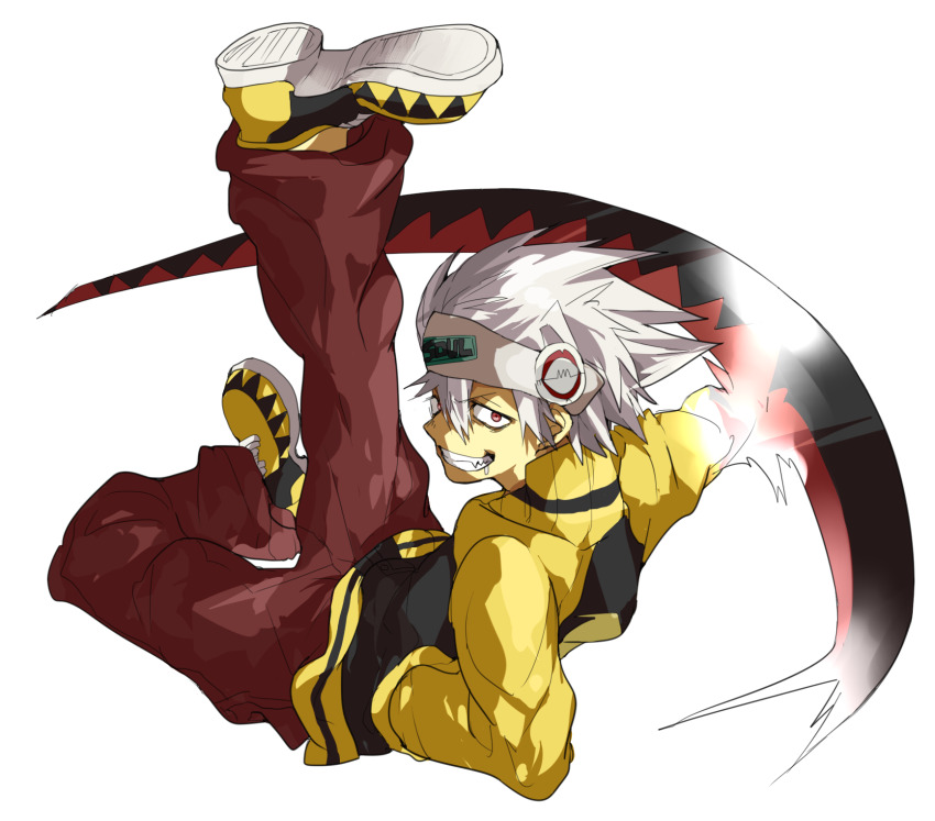 1boy, hand_in_pocket, headband, highres, jacket, living_weapon, looking_at_viewer, momomosae