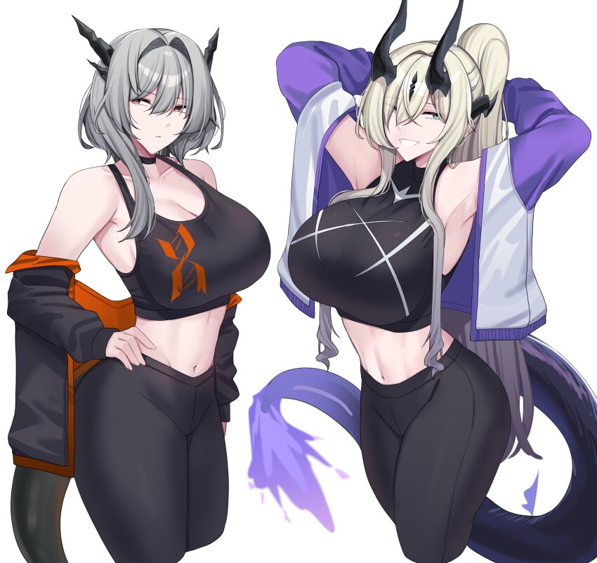 2girls, absurdres, aqua_eyes, arknights, armpits, arms_up, bare_shoulders, black_choker