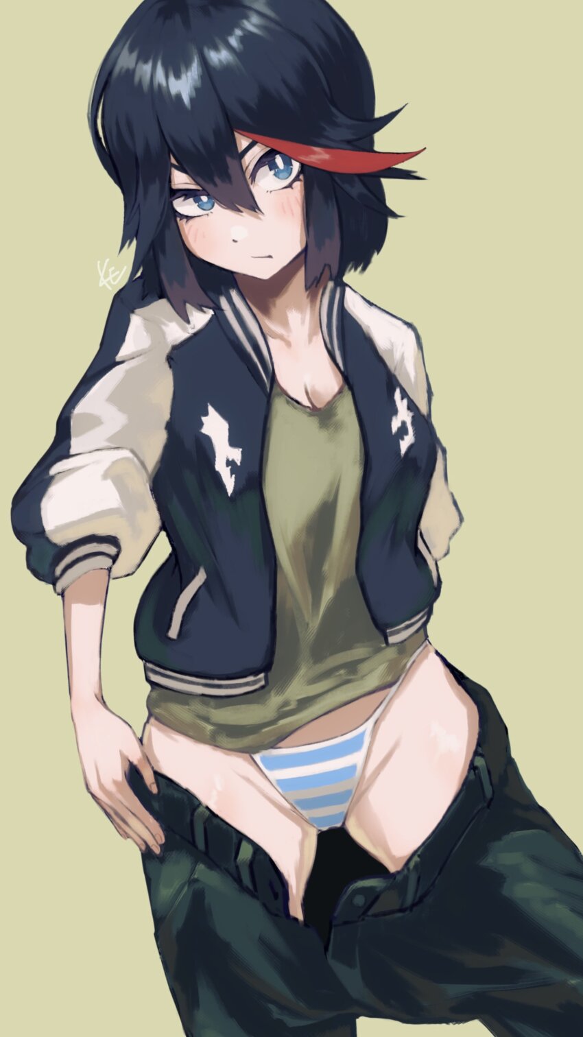 1girl, :t, absurdres, ahoge, artist_name, belt, black_belt, black_hair