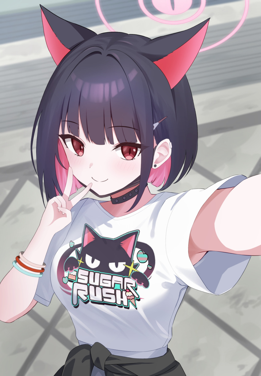 1girl, animal_ears, animal_print, aqua_bracelet, black_choker, black_hair, black_jacket, black_mask