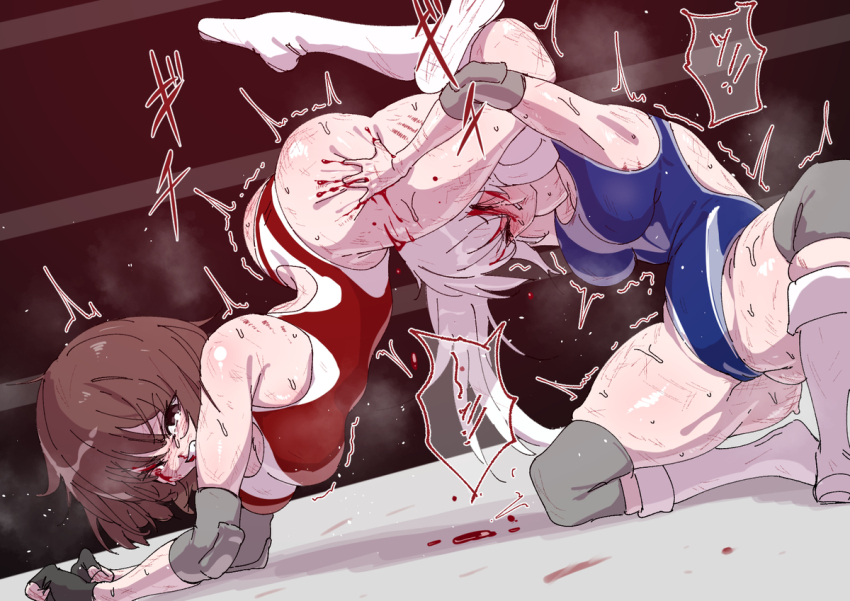 2girls, blood, bruise, catfight, injury, multiple_girls, original, potepotepotechi