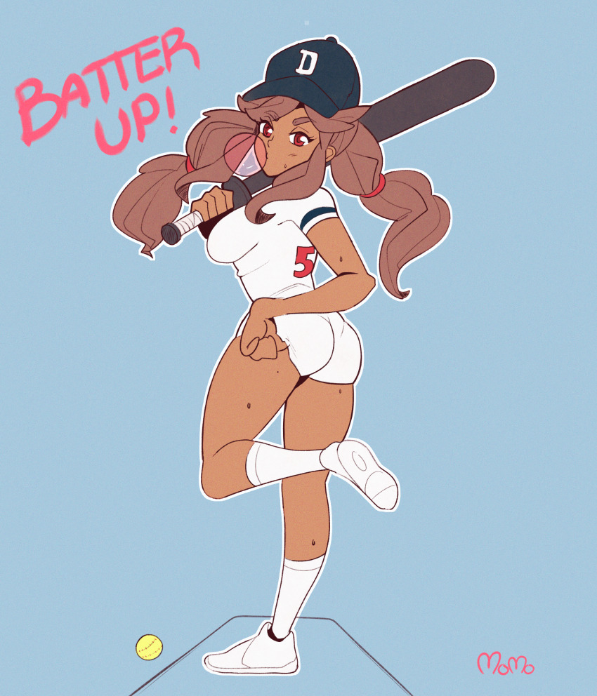 1girl, absurdres, ass, ball, baseball, baseball_bat, baseball_cap, baseball_uniform