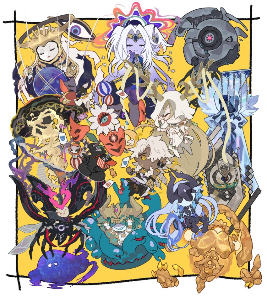 6+others, aha_(honkai:_star_rail), ball, black_skin, brown_hair, bug, colored_skin, ena_(honkai:_star_rail)