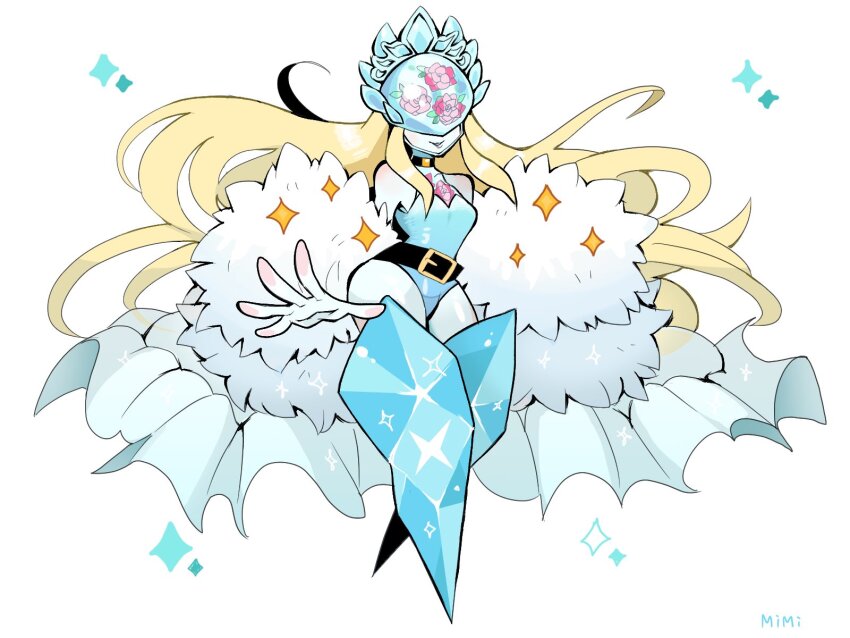 1girl, aqua_leotard, belt, blonde_hair, blue_leotard, cendrillmon, curvy, digimon