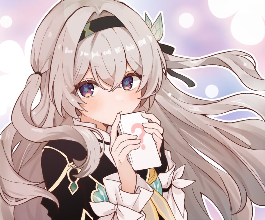 1girl, ?, black_dress, black_gloves, black_hairband, blush, box, commentary