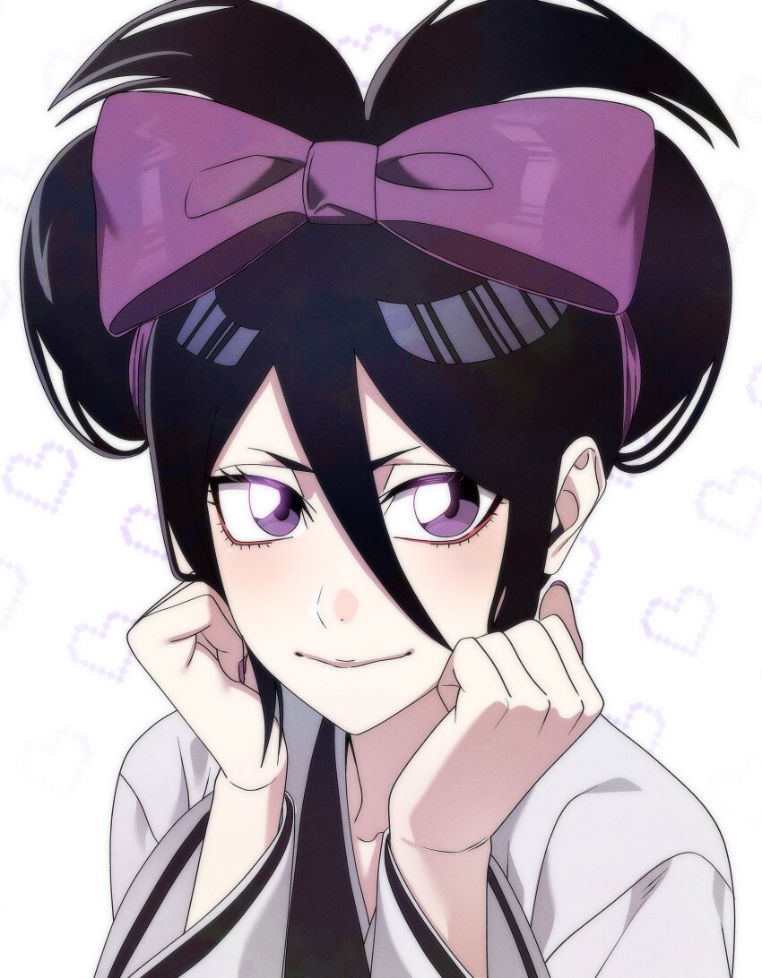 1girl, absurdres, alternate_hairstyle, black_hair, bleach, bleach:_epilogue, blush, bow
