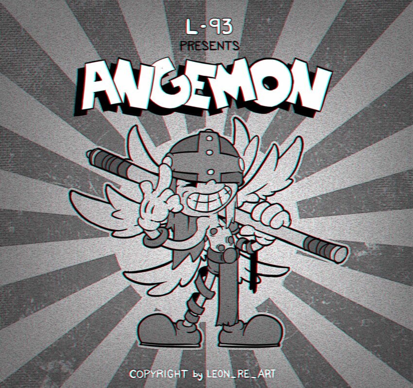 1boy, angemon, digimon, digimon_(creature), helmet, highres, male_focus, rubber_hose