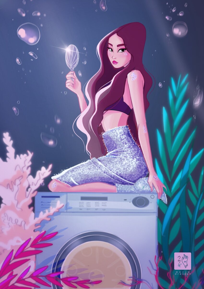 1girl, animification, black_bra, black_eyes, boots, bra, brown_hair, bubble