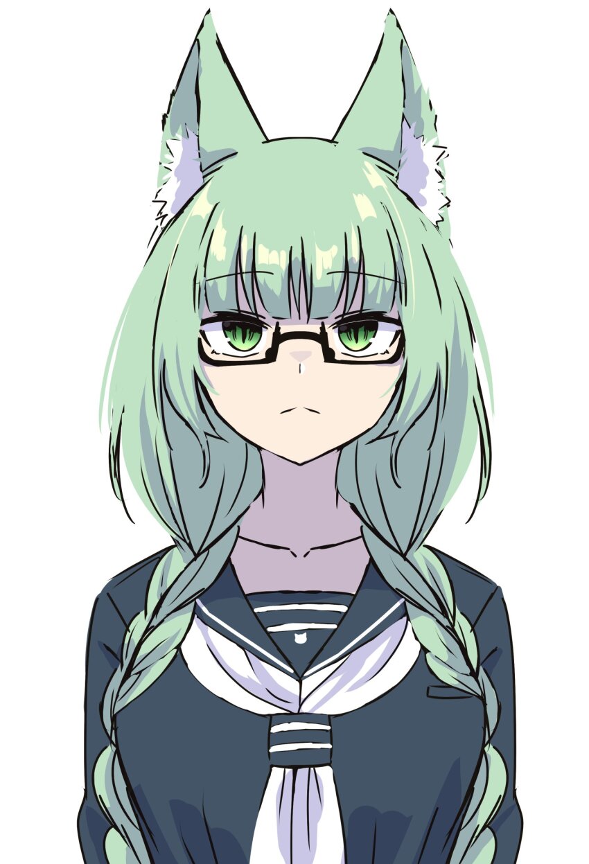 1girl, animal_ear_fluff, animal_ears, arknights, black-framed_eyewear, braid, breasts, cat_ears