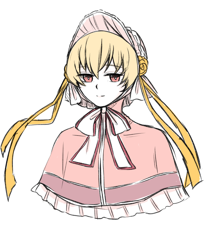 1girl, absurdres, blonde_hair, bonnet, capelet, closed_mouth, delfuze, highres