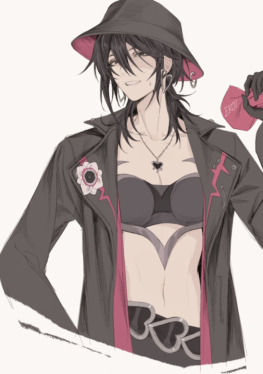 1girl, 7nite, absurdres, belt, black_belt, black_coat, black_eyes, black_gloves