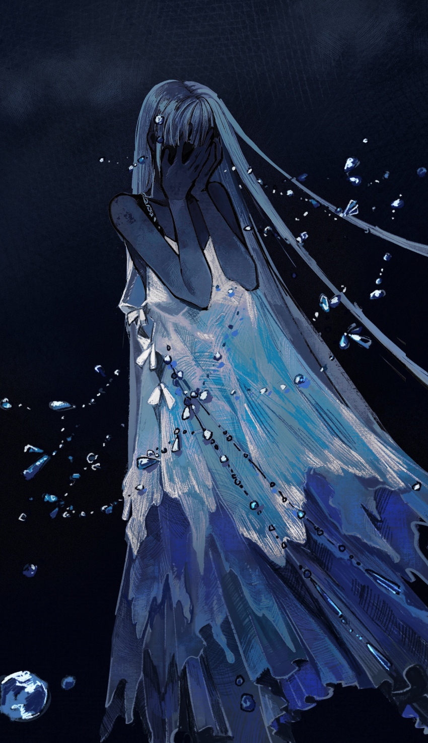 1girl, absurdres, bluebluecathy, blunt_bangs, dark-skinned_female, dark_background, dark_skin, dress