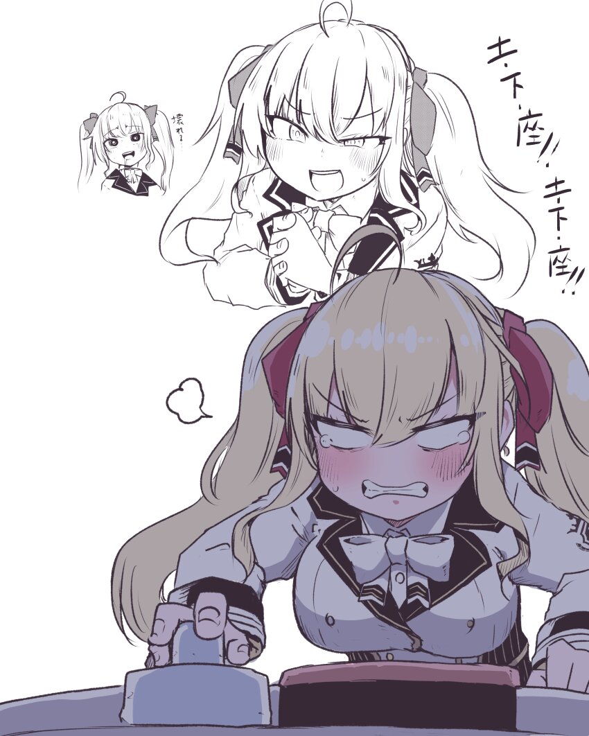 1girl, absurdres, ahoge, air_hockey, air_hockey_mallet, air_hockey_puck, air_hockey_table, blonde_hair