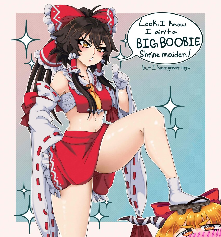 2girls, absurdres, ascot, bare_shoulders, blonde_hair, bow, brown_hair, commentary