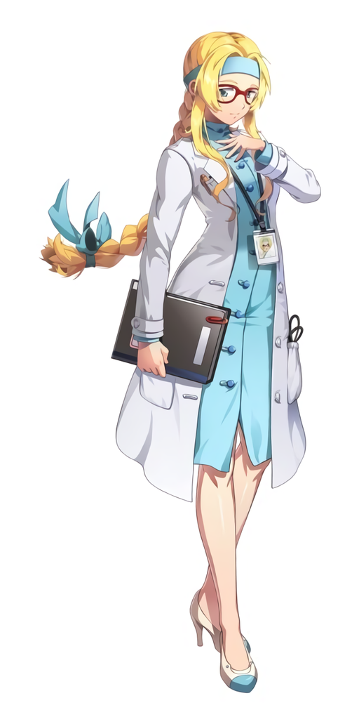 artist_request, blonde_eyebrows, blonde_hair, blue_collar, blue_headband, blue_ribbon, blue_shirt, braid