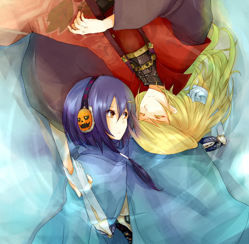 1boy, 1girl, android_(sekaiju), armor, atlus, blonde_hair, bluetenbin, brown_eyes