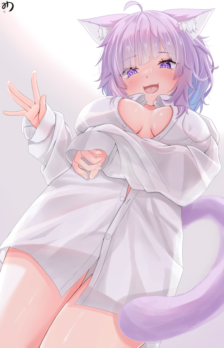 1girl, absurdres, ahoge, animal_ear_fluff, animal_ears, blue_hair, blush, breasts