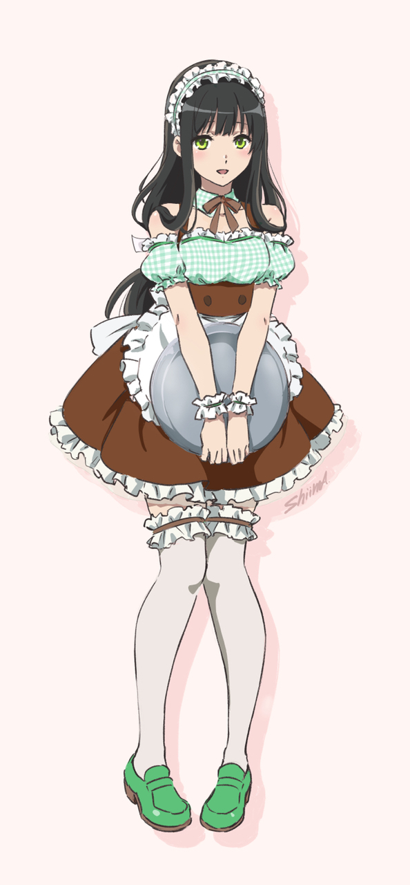 1girl, apron, black_hair, checkered_clothes, german_clothes, green_eyes, hibike!_euphonium, highres