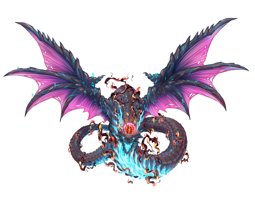 commentary_request, dragon, dragon_horns, dragon_wings, duel_monster, fire, highres, horns