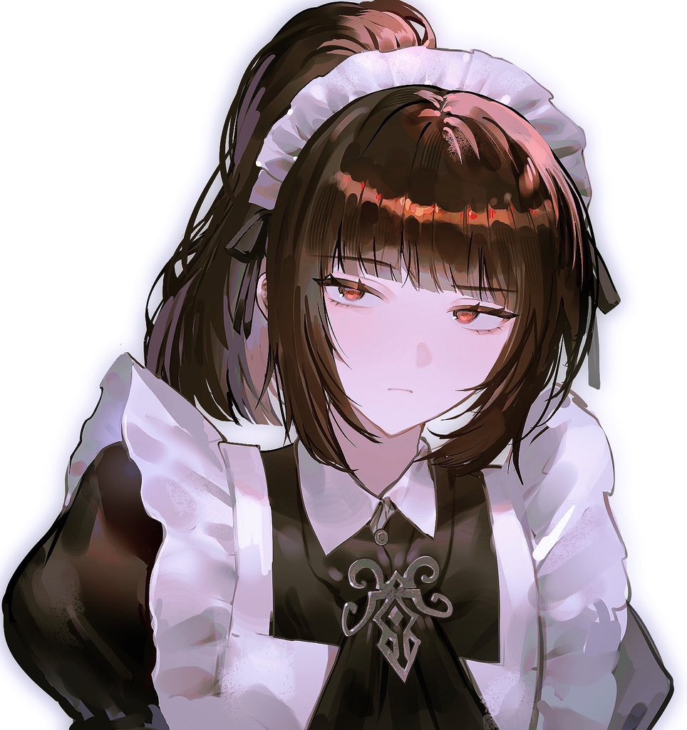 1girl, alternate_costume, apron, black_dress, bonno_sasu, dress, enmaided, frilled_apron