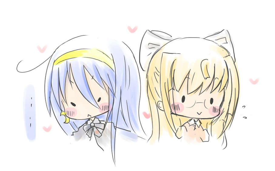 ..., 00s, 2girls, :>, :<, ahoge, amano-izumi, bad_id