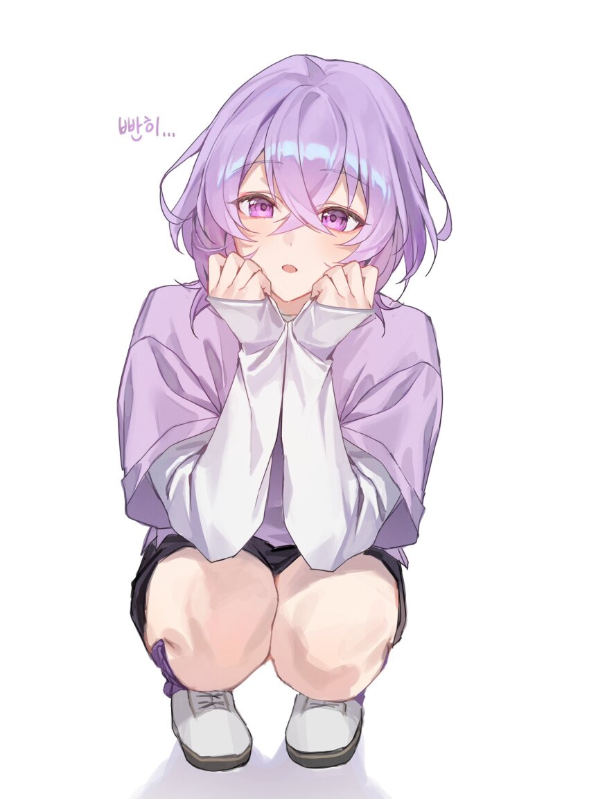 1boy, black_shorts, ensemble_stars!, hair_between_eyes, hanamura_fuyume, highres, kes_0210, korean_text