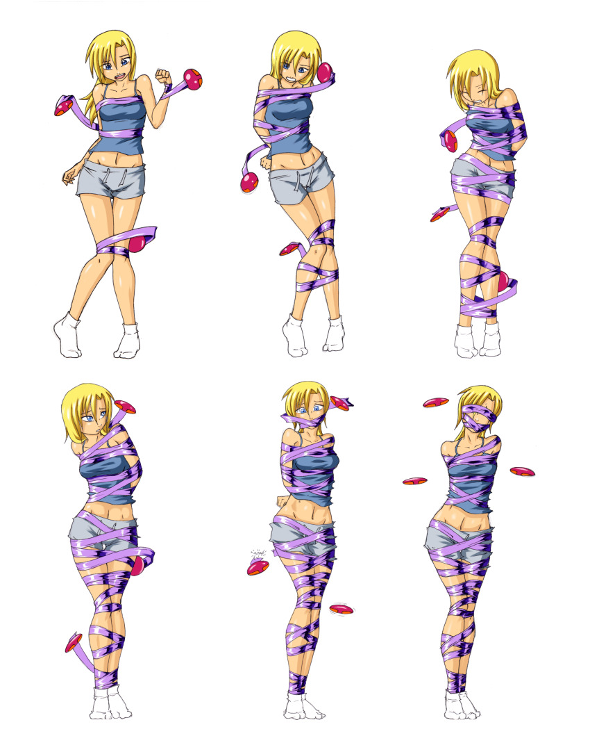 1girl, absurdres, arms_behind_back, stomach, bdsm, belly, blindfold, blonde_hair