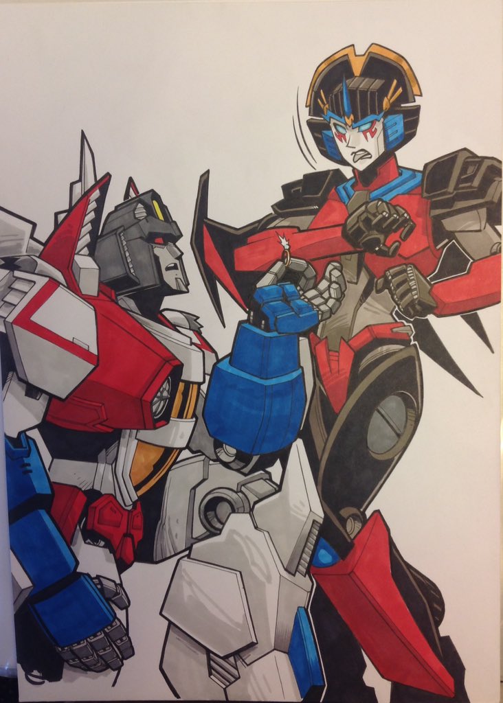 1boy, 1girl, blue_eyes, disgust, helmet, humanoid_robot, jewelry, jlawrence_art, marriage_proposal, mechanical_wings, panties, red_eyes, red_panties, ring, robot, robot_girl, science_fiction, starscream, tongue, tongue_out, traditional_media, transformers, underwear, white_background, windblade, wings