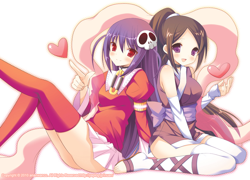 2girls, brown_hair, elysia_de_lute_ima, feet, haqua_d'rot_herminium, heart, inugahora_an, kami_nomi_zo_shiru_sekai