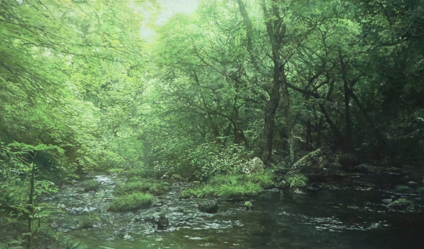 absurdres, bush, dappled_sunlight, forest, grass, highres, jungle, moss