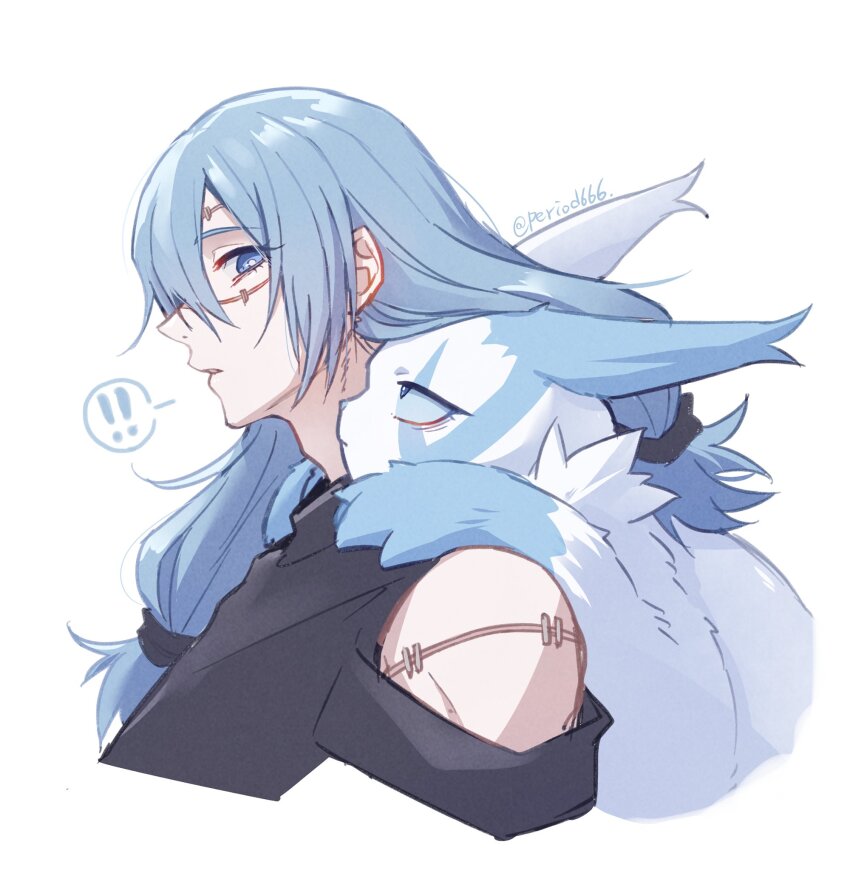 !, !!, 1boy, akasuzu3641, alternate_color, animal, animal_hands, animal_on_shoulder