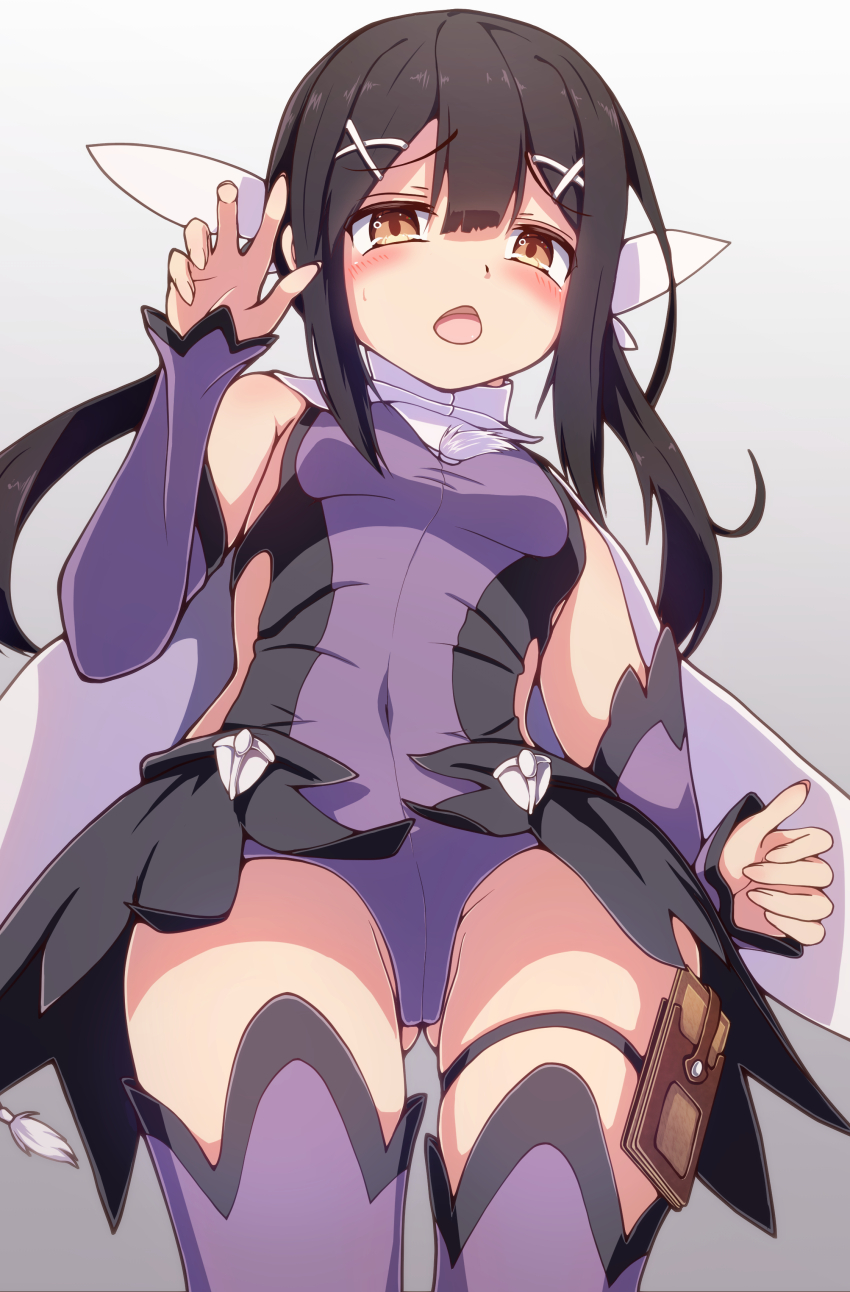 1girl, absurdres, bare_shoulders, black_hair, blush, breasts, brown_eyes, cape