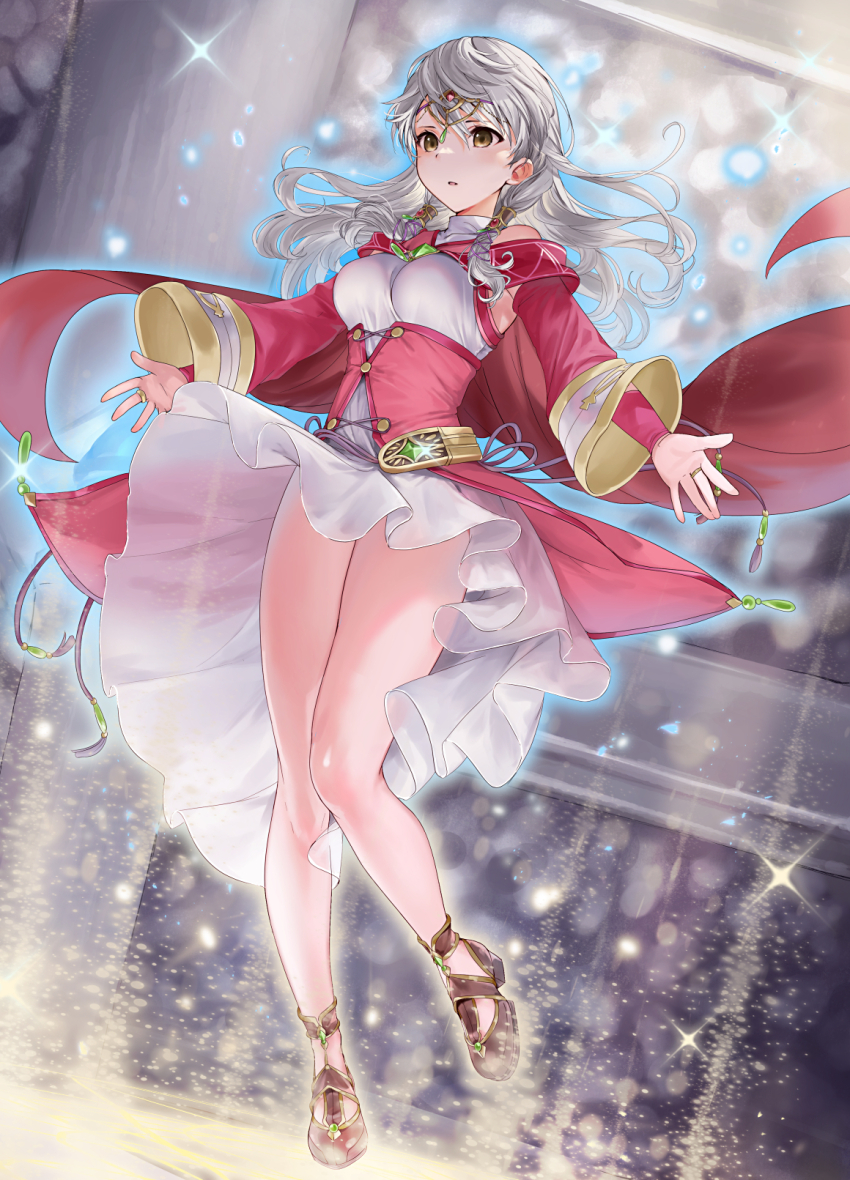 1girl, bare_legs, cape, detached_sleeves, diadem, dress, fire_emblem, fire_emblem:_radiant_dawn