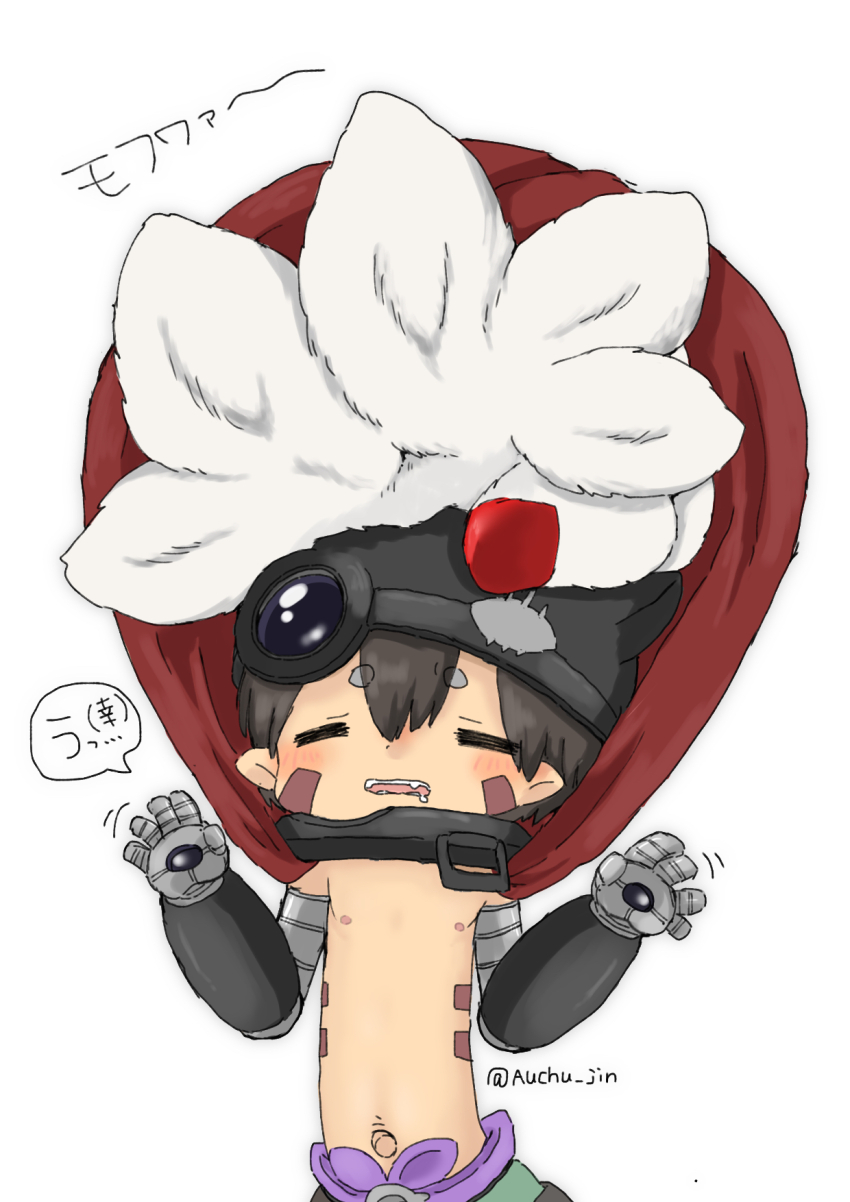 1boy, 1girl, auchu_jin, brown_hair, cape, chibi, child, claws