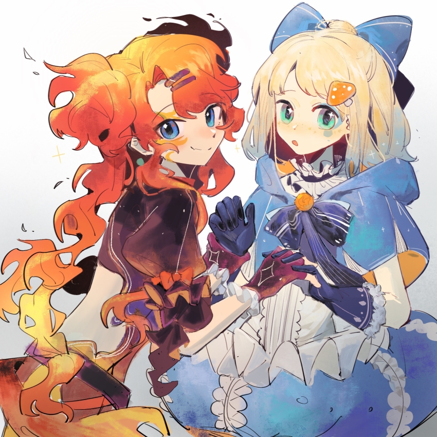 1boy, 1girl, :o, alternate_costume, alternate_hair_color, aqua_eyes, black_shirt, blonde_hair