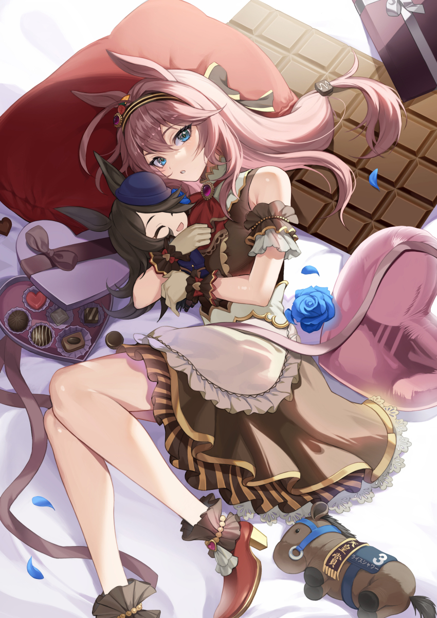 absurdres, ahoge, animal_ears, blue_eyes, blue_flower, blue_rose, bow, box