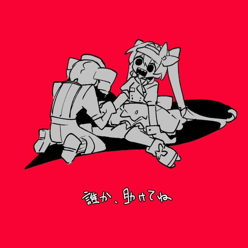 2girls, apron, bow, greyscale, greyscale_with_colored_background, hair_bow, hatsune_miku, holding_hands